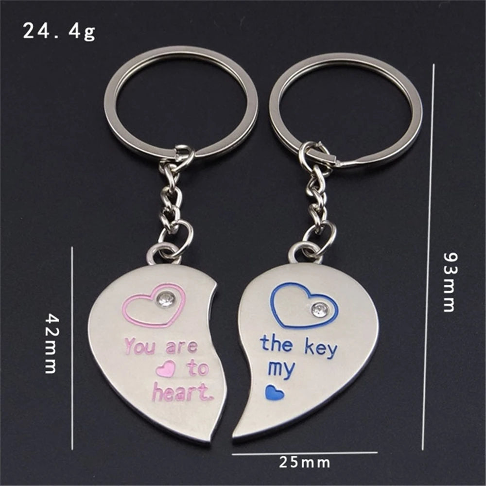 2pcs Cute Metal Cartoon Doll Heart Keychain