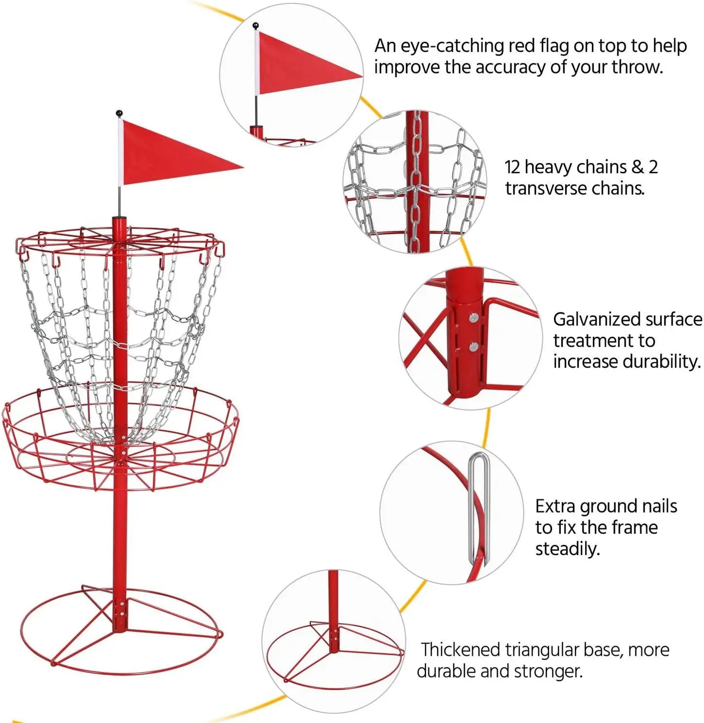 Yaheetech Portable Disc Golf Basket Target – 12-Chain Practice Goal for Disc Sports Training & Outdoor Play
