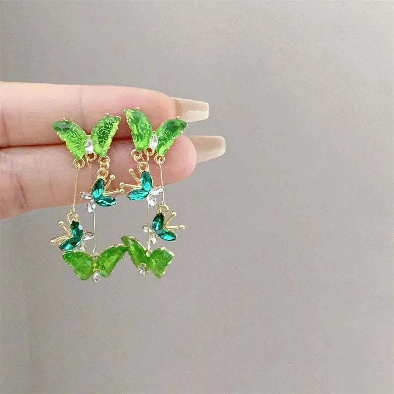 Elegant Red Zircon Butterfly Drop Earrings for Women