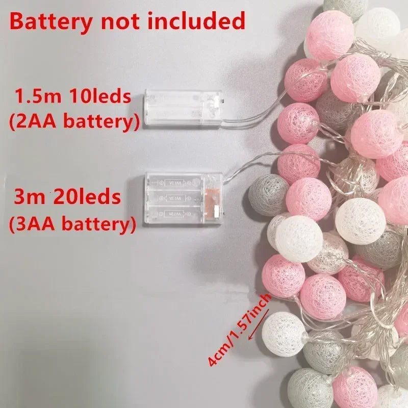 3M 20 LED Cotton Garland Balls Lights
