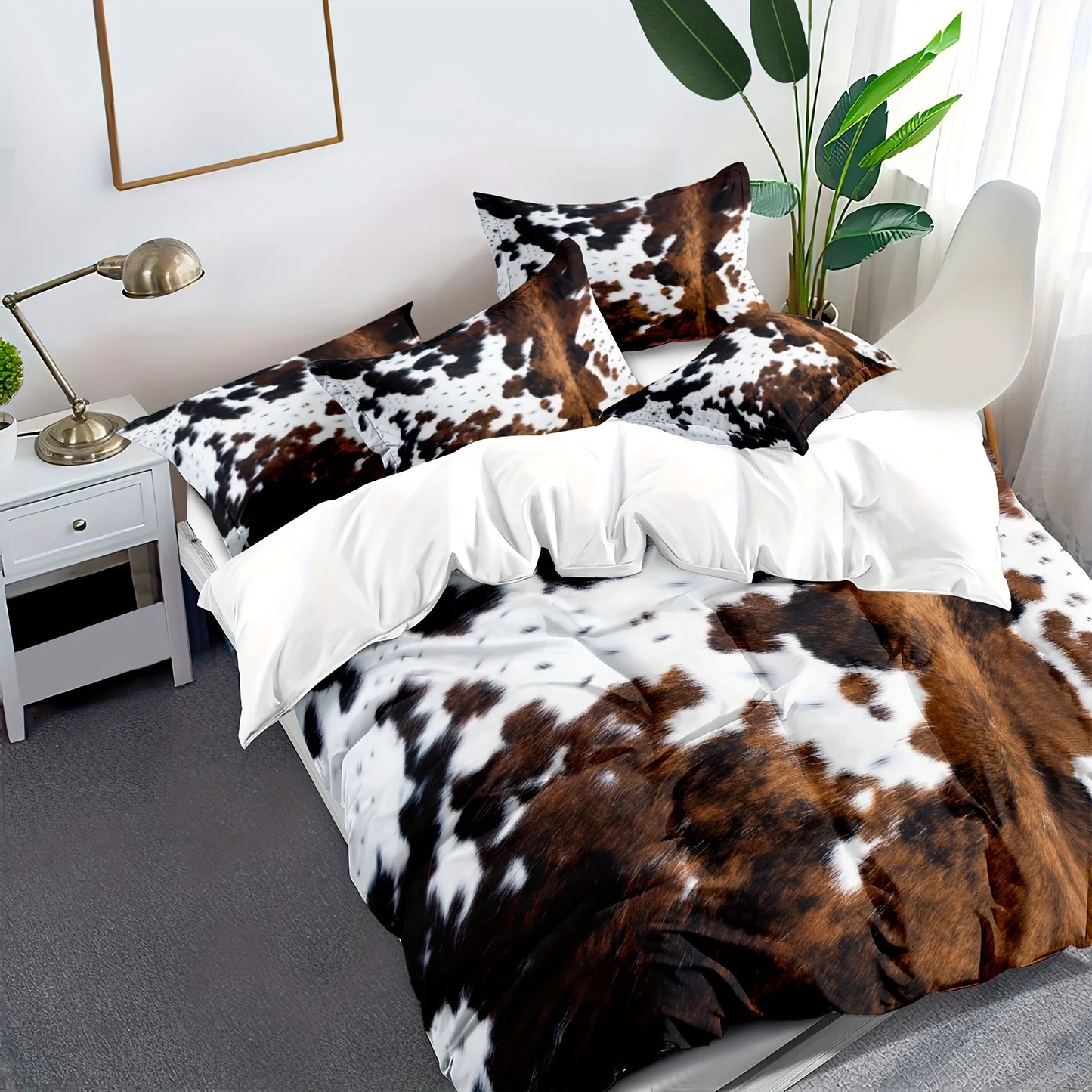 2/3pcs Soft & Plush Cow Pattern Duvet Cover Set