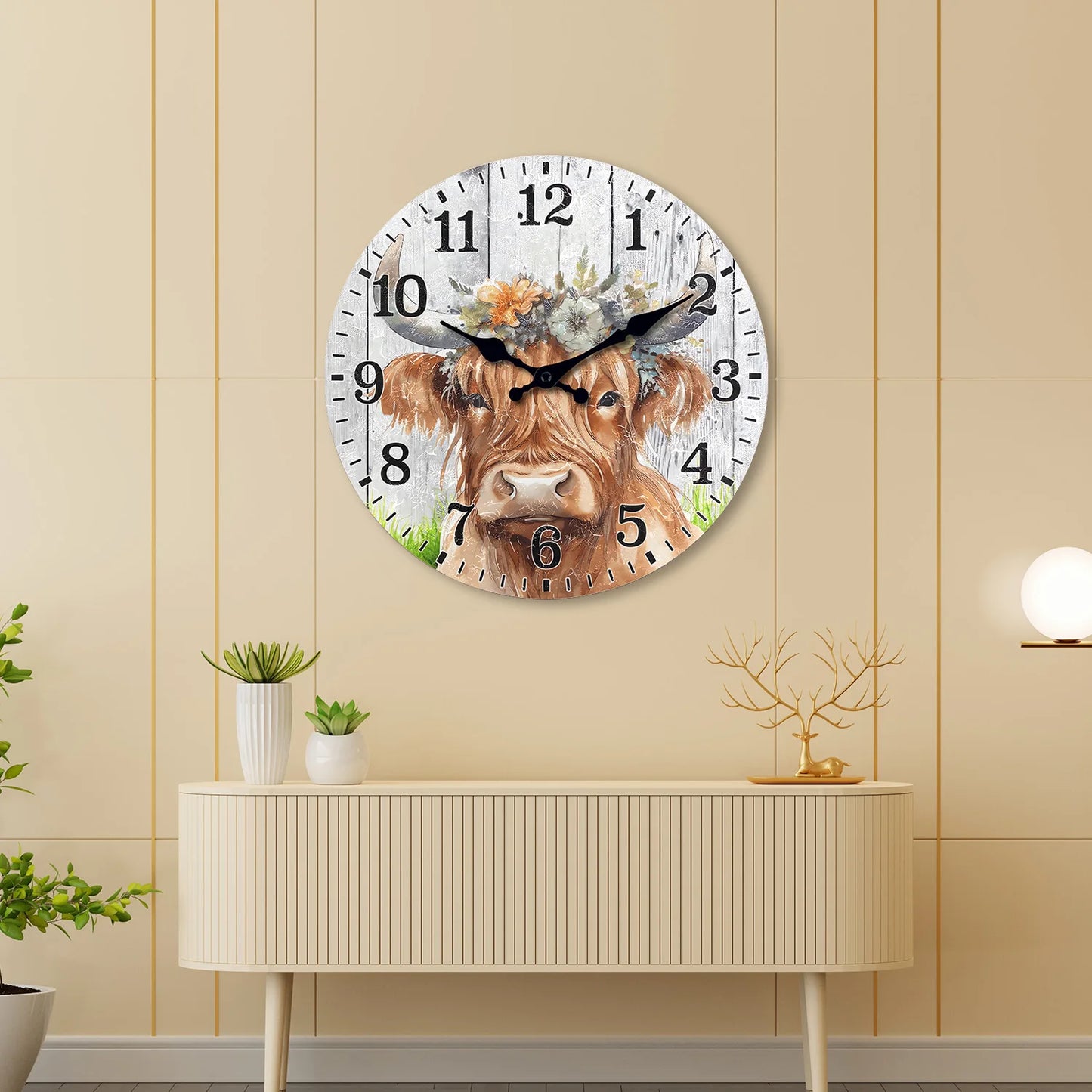 Creative Highland Cow Wooden Wall Clock