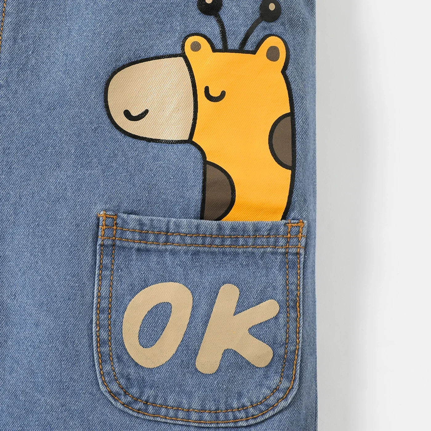 PatPat 2pcs Baby Giraffe Denim Overall Shorts