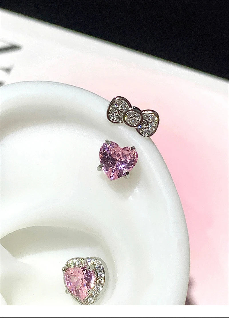 Cute Bowknot Love Heart 316L Stainless Steel Annular Ear Bone Nail Earring