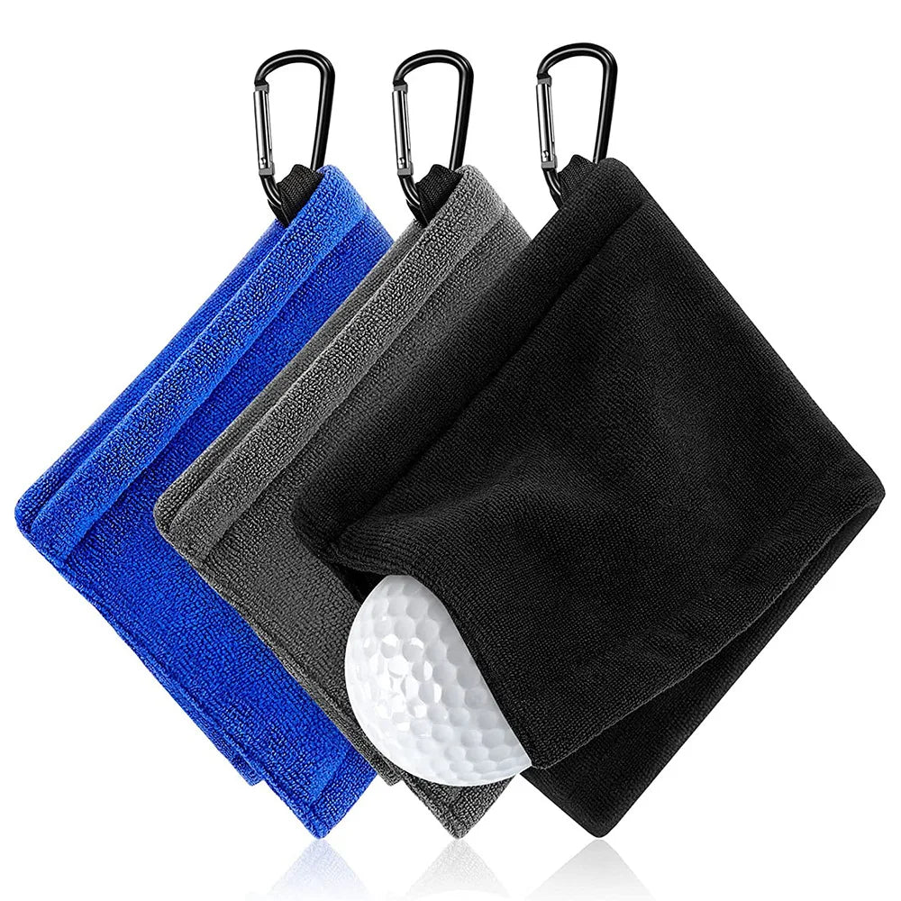Square Microfiber Golf Ball Cleaning Towel with Carabiner Hook