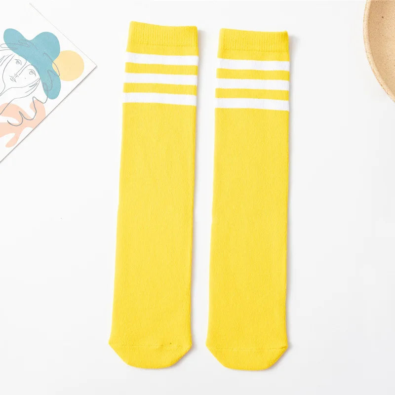 Three Stripes Knee-High Cotton Sports Socks