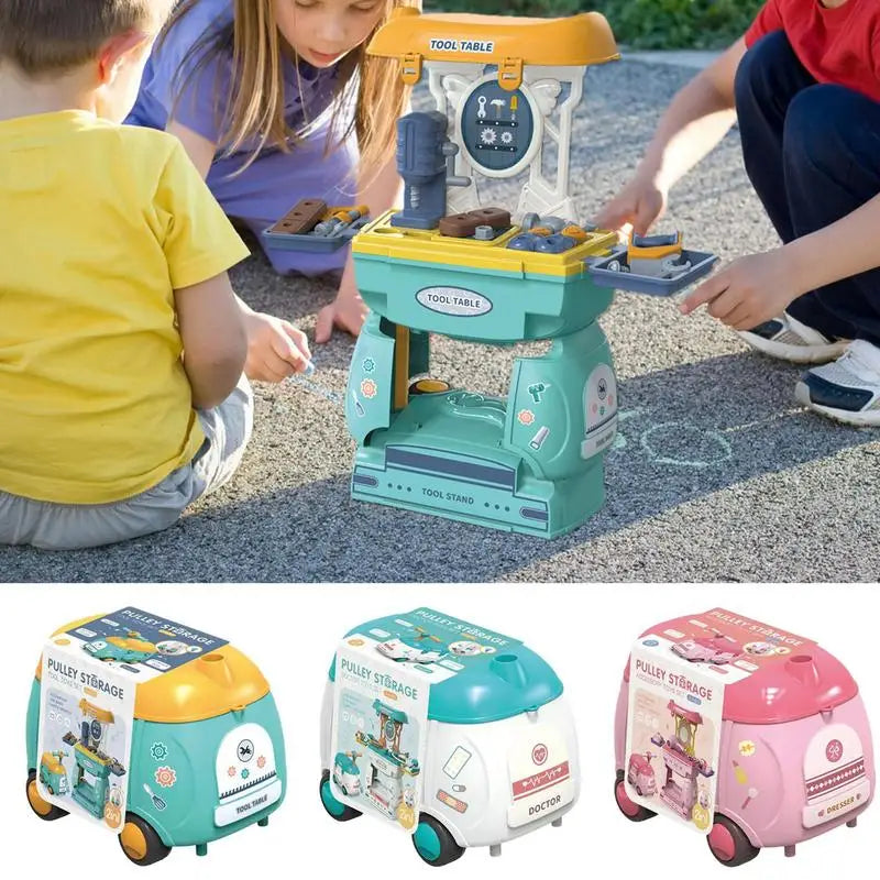 2-in-1 Cartoon Storage Car Pretend Toy Set
