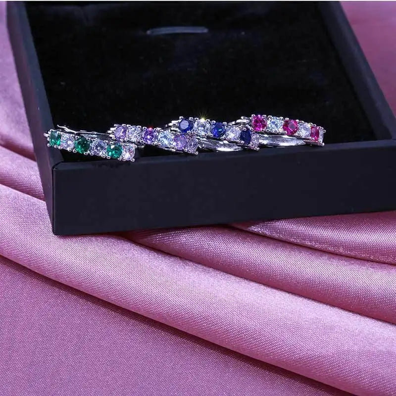 925 Sterling Silver Fashion Round Circle Clear Mosaic CZ Zircon Stud Earrings