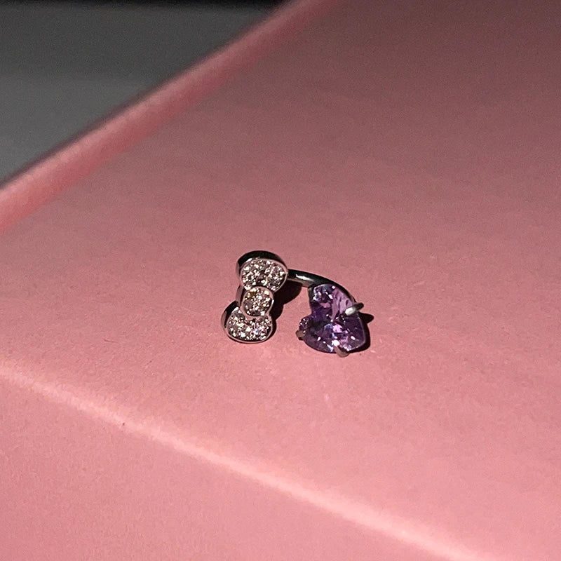 Cute Bowknot Love Heart 316L Stainless Steel Annular Ear Bone Nail Earring