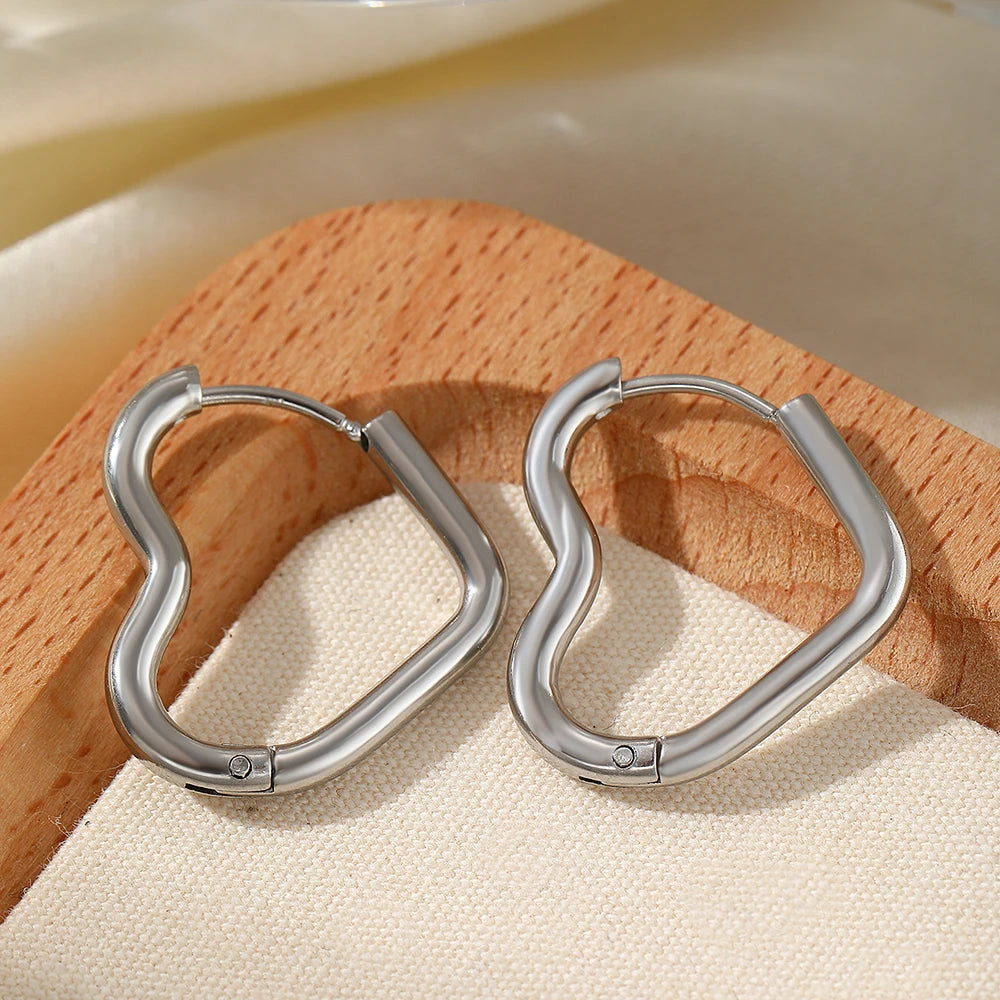 Stainless Steel Exquisite Heart Hollow Stud Earrings