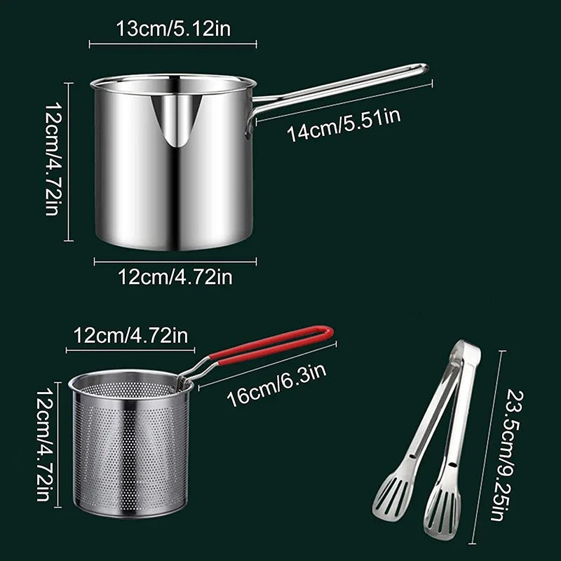 Frying Pan Set – Japanese Deep Oil-Saving Fryer with Tempura Chicken Basket
