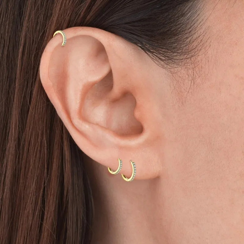 925 Sterling Silver Small Hoop Earrings Zirconia Huggie