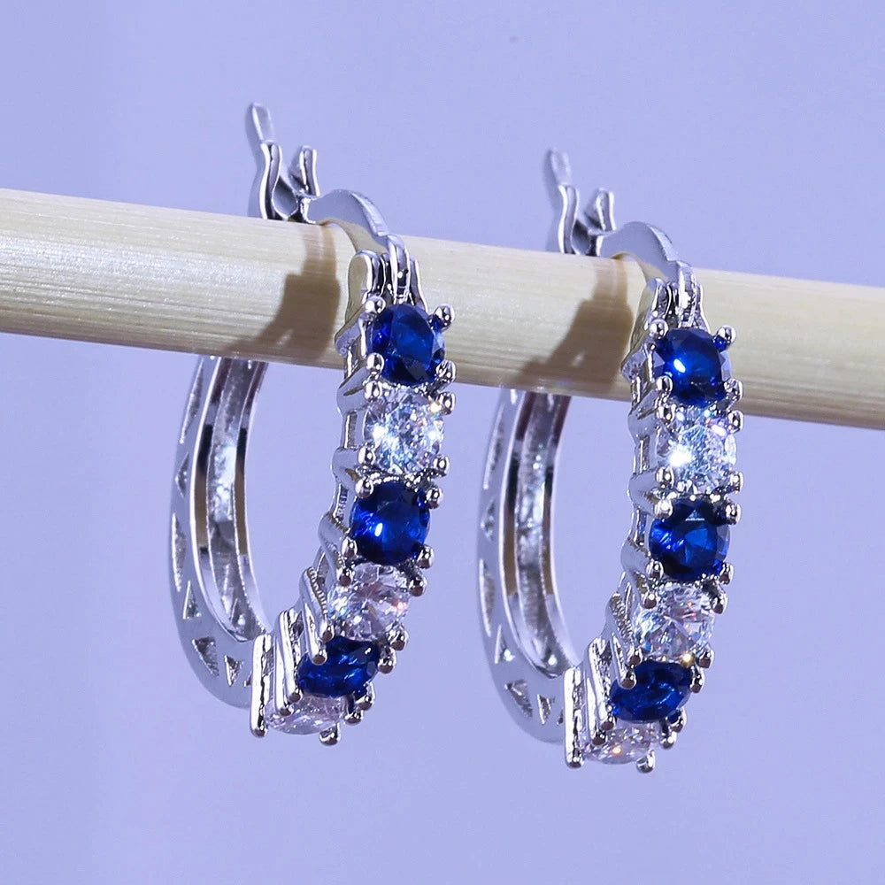 925 Sterling Silver Fashion Round Circle Clear Mosaic CZ Zircon Stud Earrings