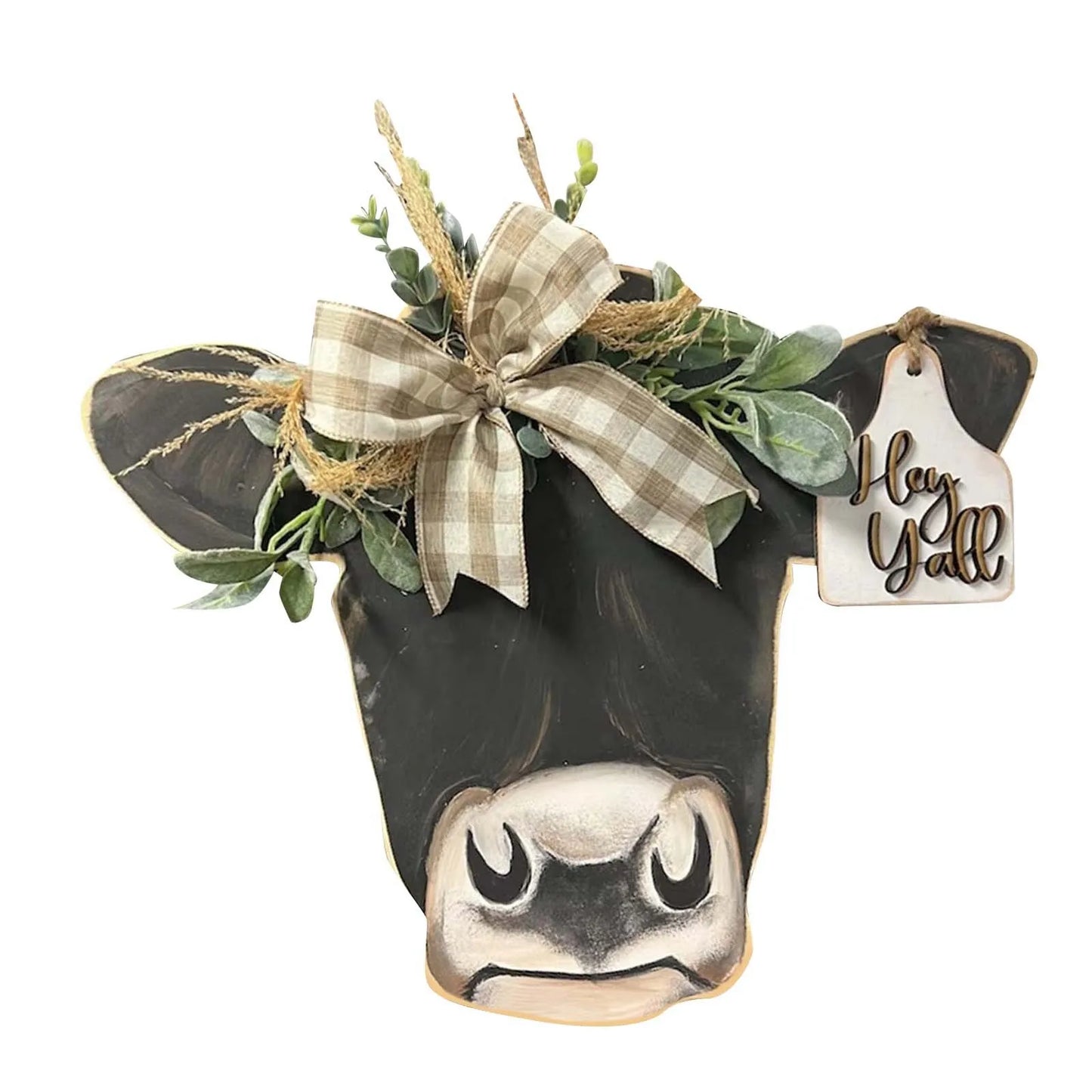 Welcome Farmhouse Cow Head Door Wreath Sign