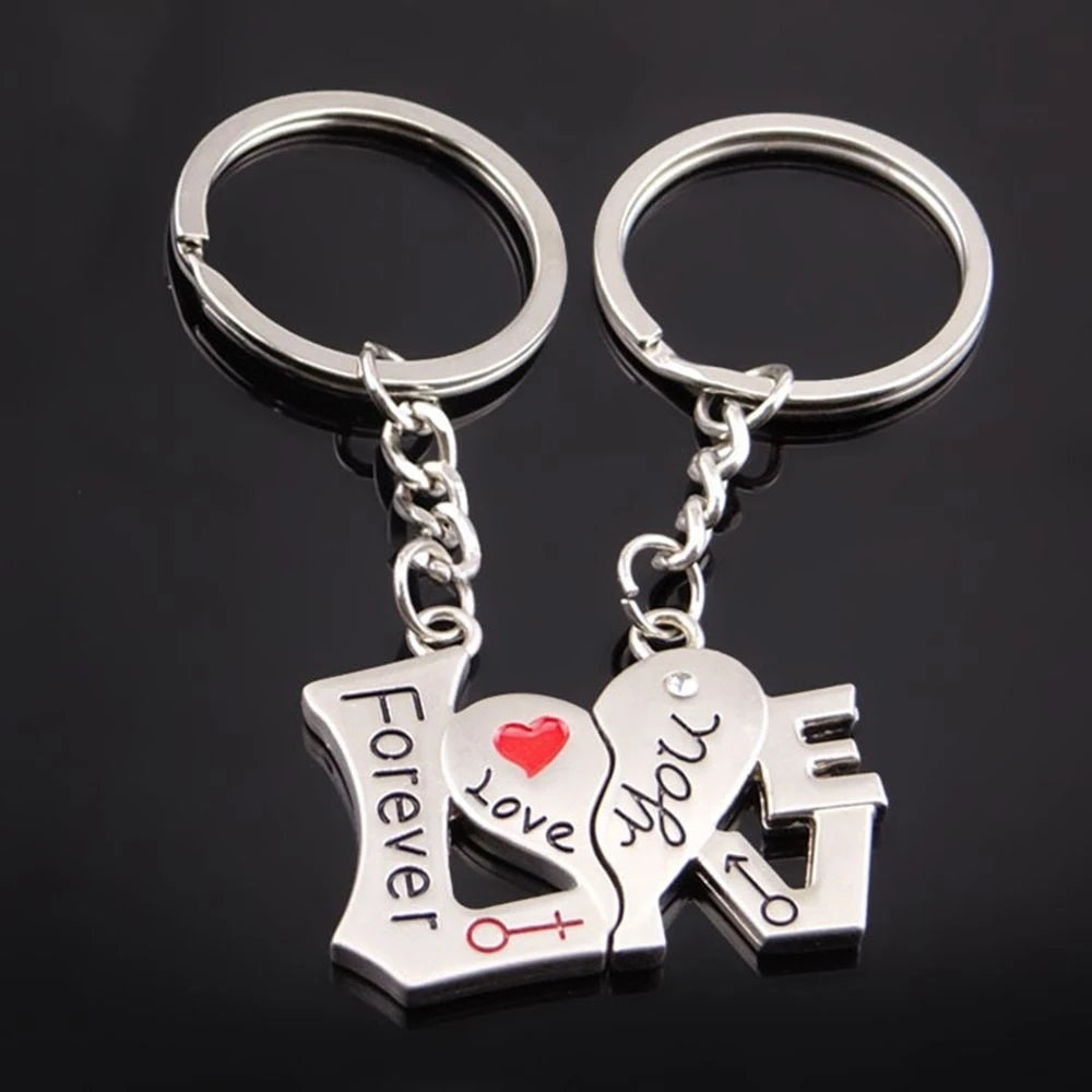 2pcs Cute Metal Cartoon Doll Heart Keychain