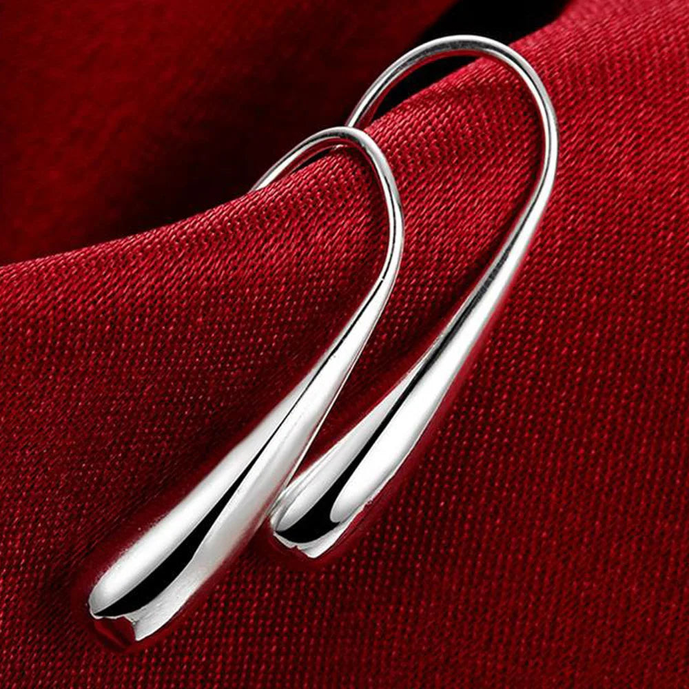 925 Sterling Silver Water Drop Pendants Hoop Earrings