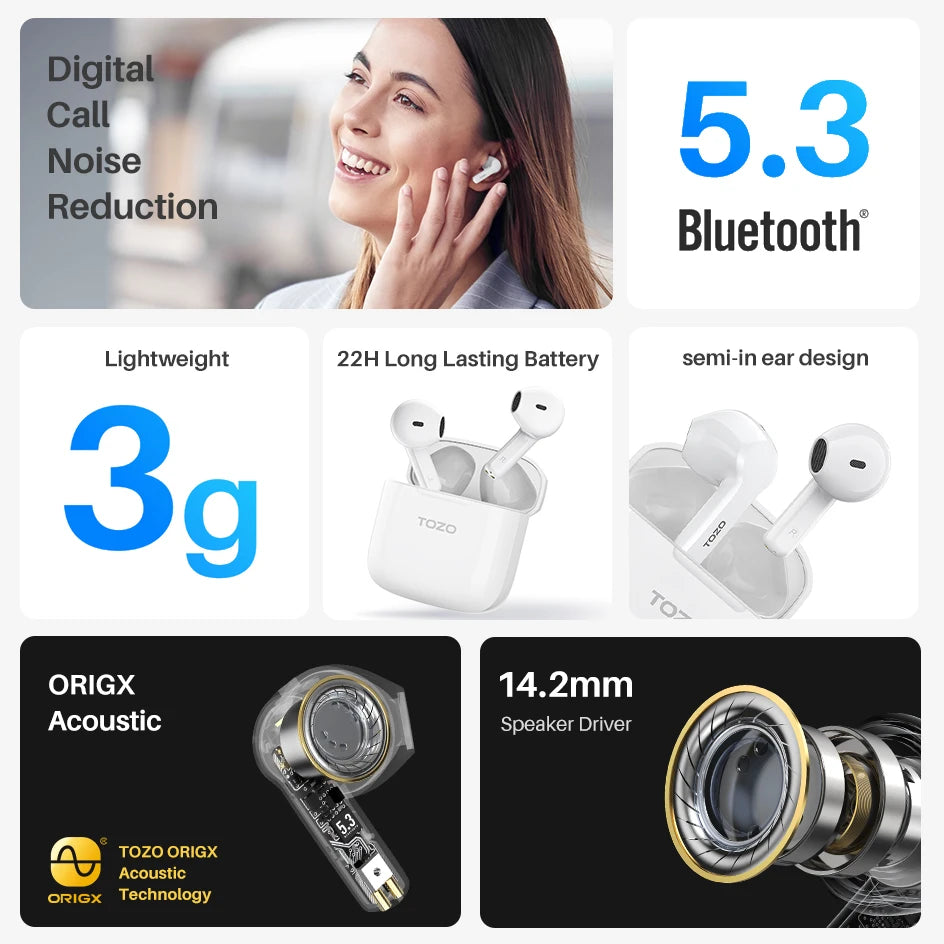 TOZO A3 Half In-Ear Wireless Earbuds