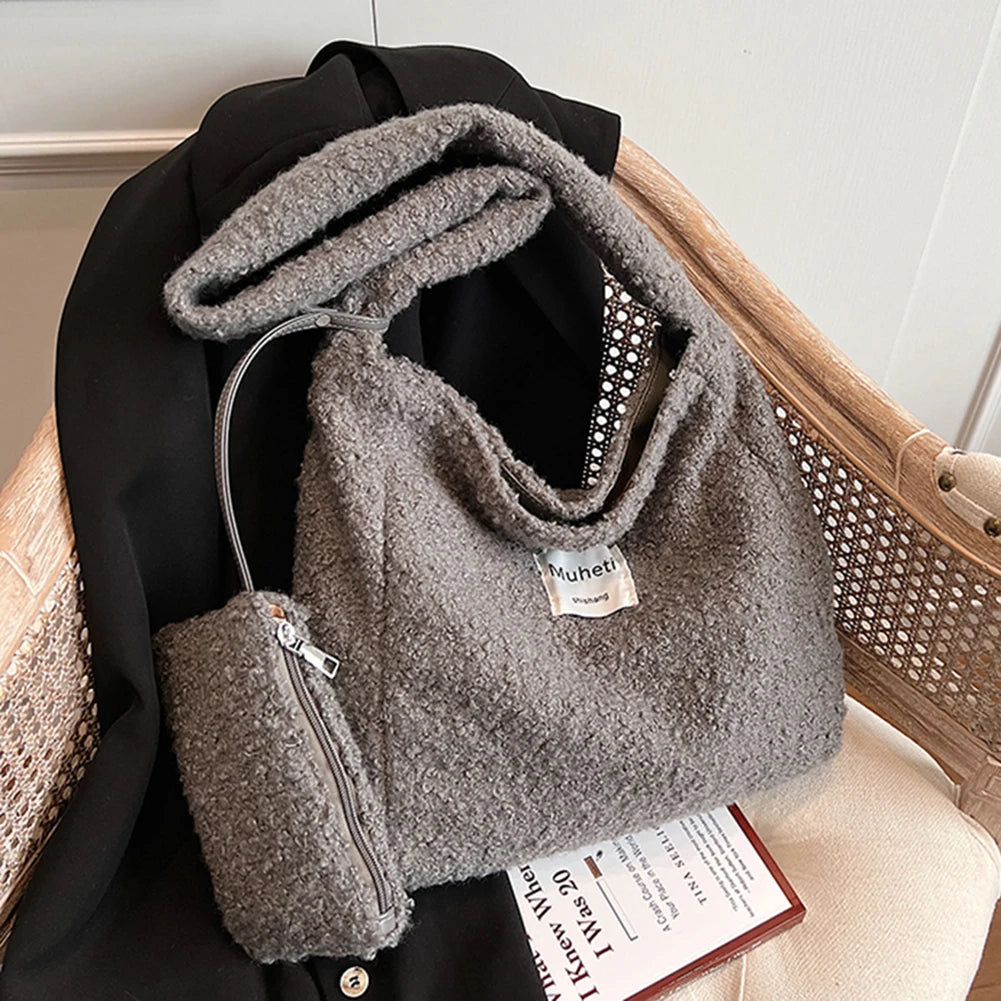 Lamb Wool Shoulder Bag for Women