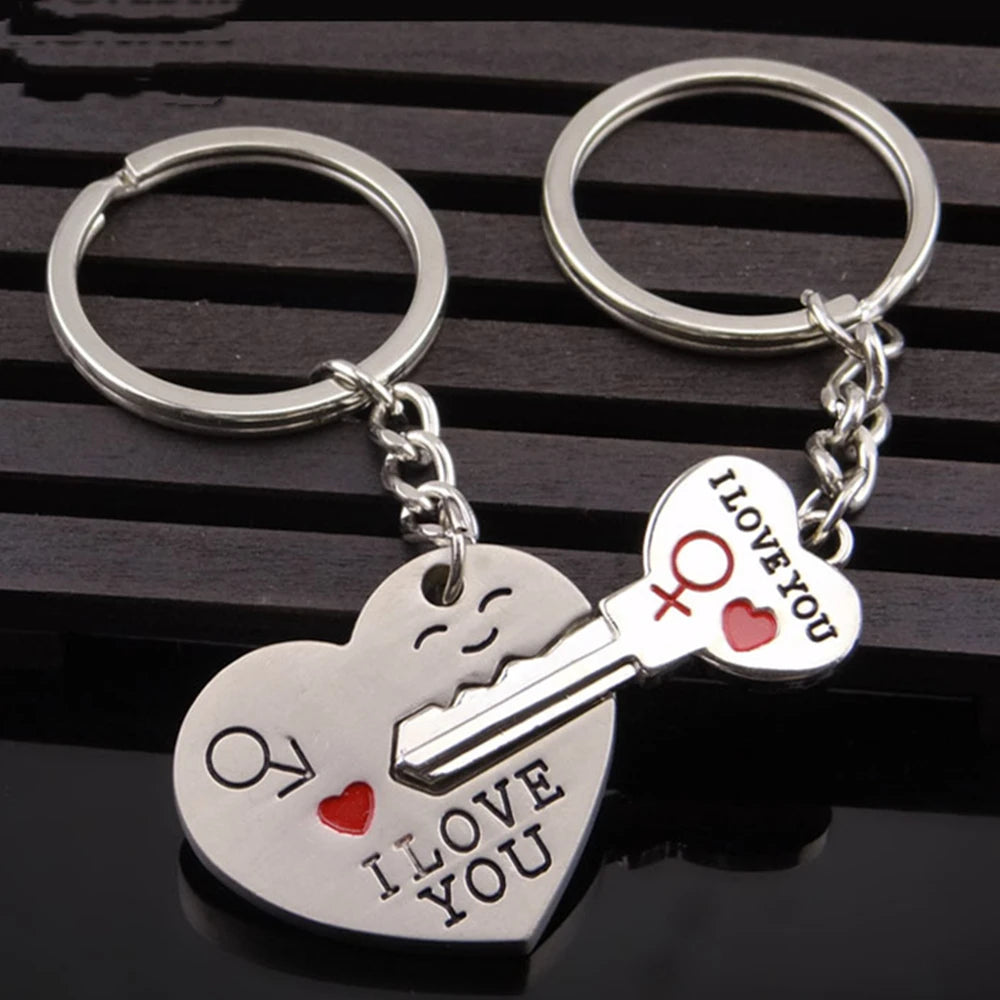 2pcs Cute Metal Cartoon Doll Heart Keychain