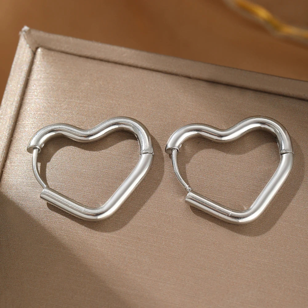 Stainless Steel Exquisite Heart Hollow Stud Earrings