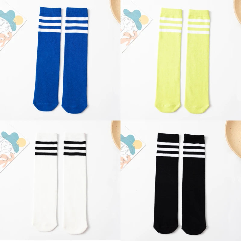 Three Stripes Knee-High Cotton Sports Socks