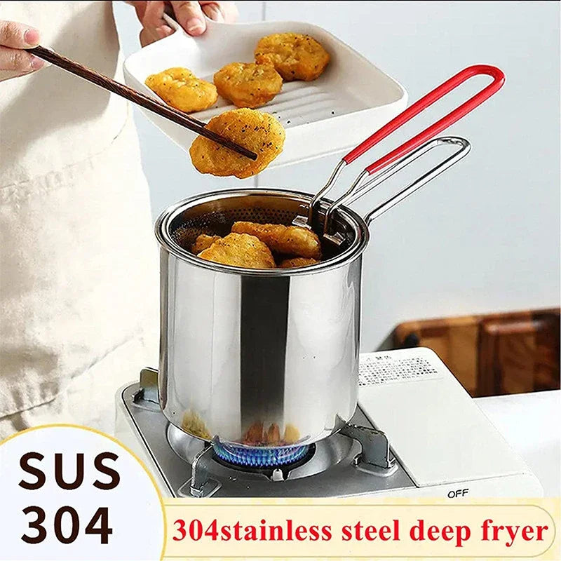 Frying Pan Set – Japanese Deep Oil-Saving Fryer with Tempura Chicken Basket