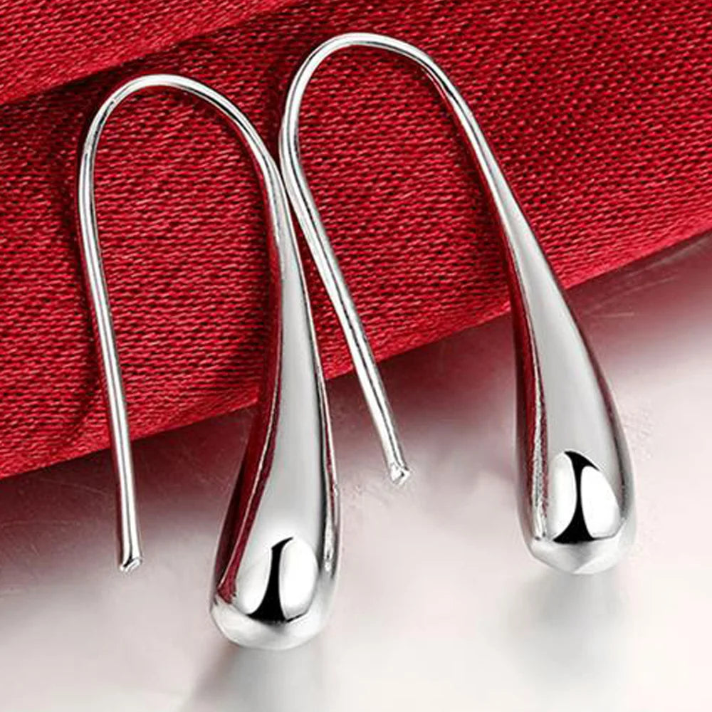 925 Sterling Silver Water Drop Pendants Hoop Earrings