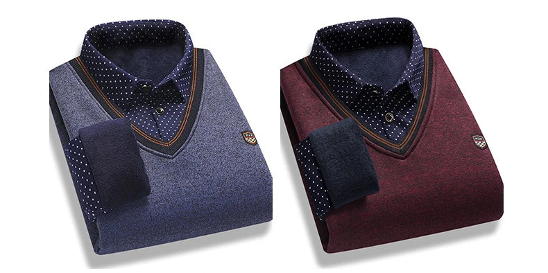 Men’s Plush Knitted Fake Two-Piece Sweater