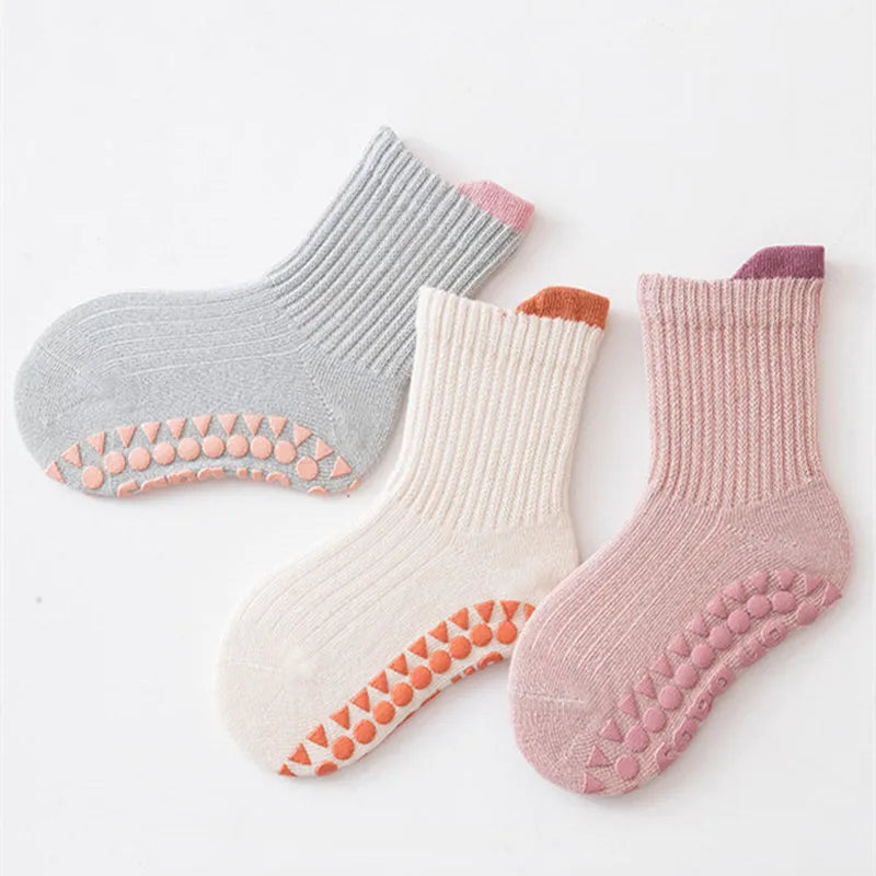 3 Pairs Baby Anti-Slip Socks for Boys & Girls (0-6 Years)