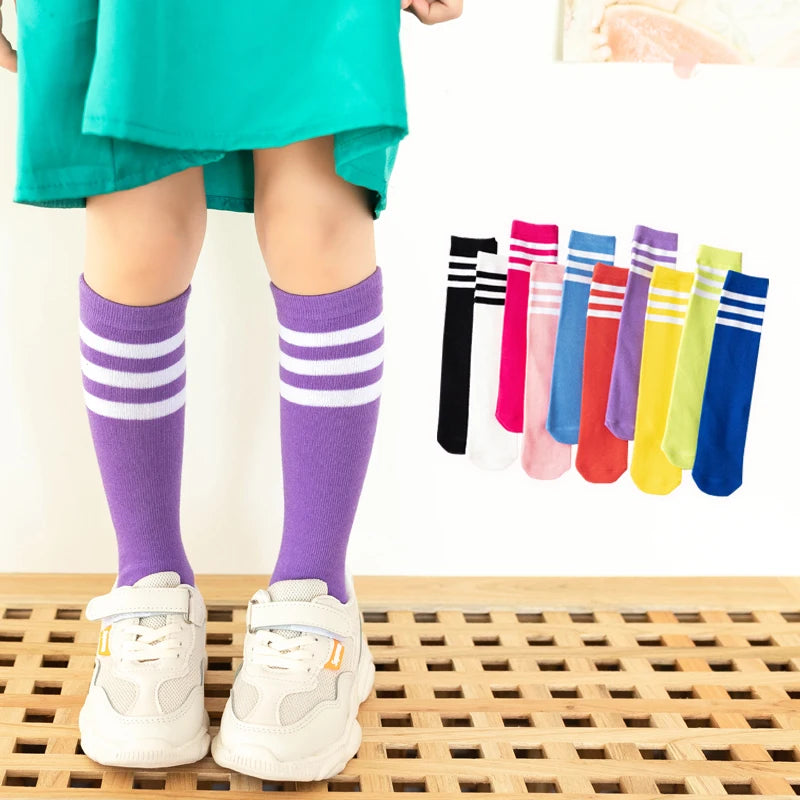 Three Stripes Knee-High Cotton Sports Socks