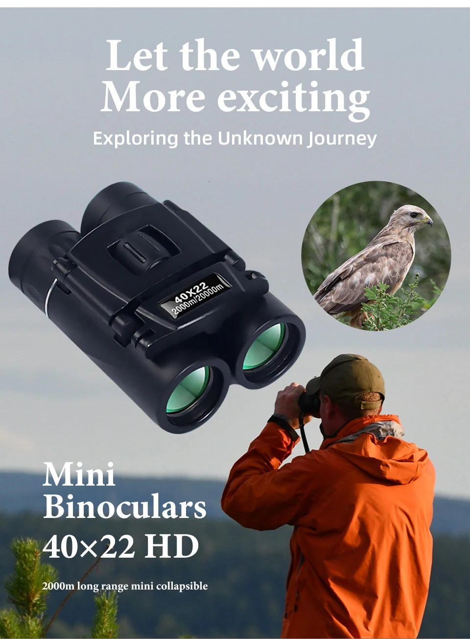 40x22 HD Powerful Binoculars – 2000M Long-Range Folding Mini Telescope for Hunting, Sports & Outdoor Adventure