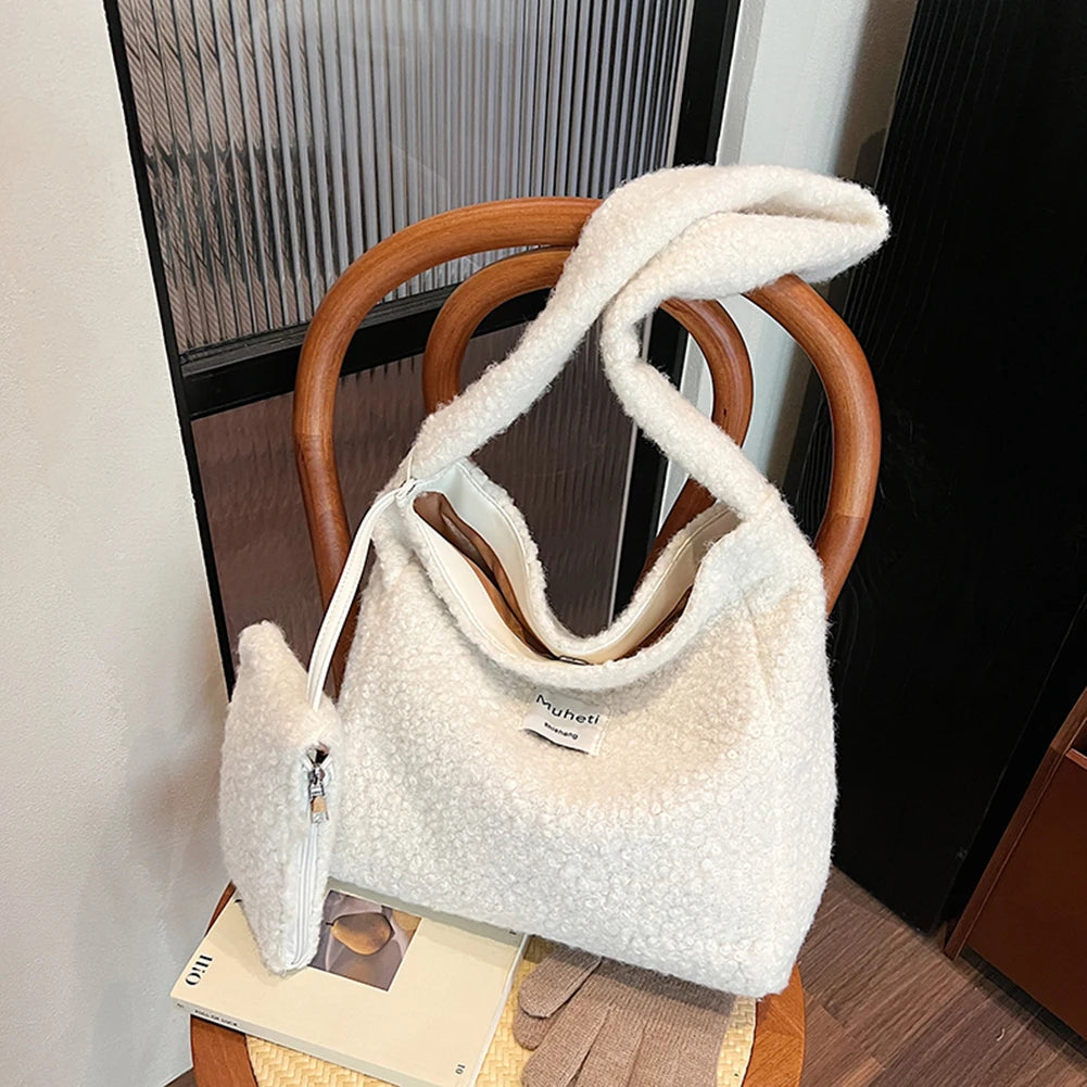 Lamb Wool Shoulder Bag for Women