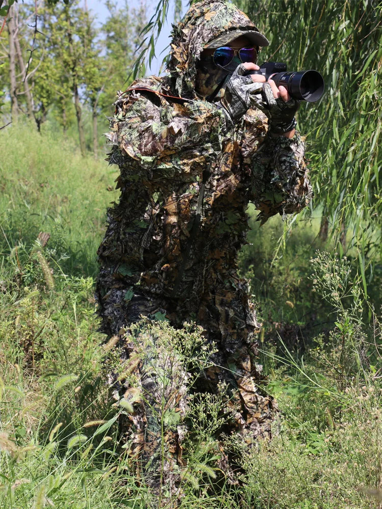 Breathable Camouflage Hunting Suit for Men & Women – Lightweight, Hooded, and Wild Leafy Design Ghillie Suit (6-in-1)