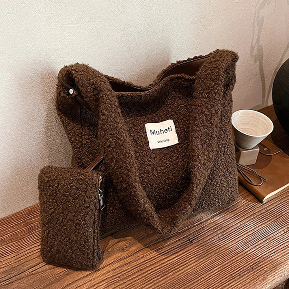 Lamb Wool Shoulder Bag for Women