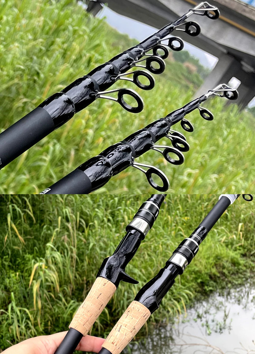Baitcasting Lure Fishing Rod – Lightweight Telescopic Design with Wooden Handle