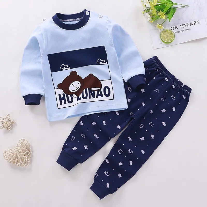 Cartoon Tops & Pants Long Sleeve Pajama Set