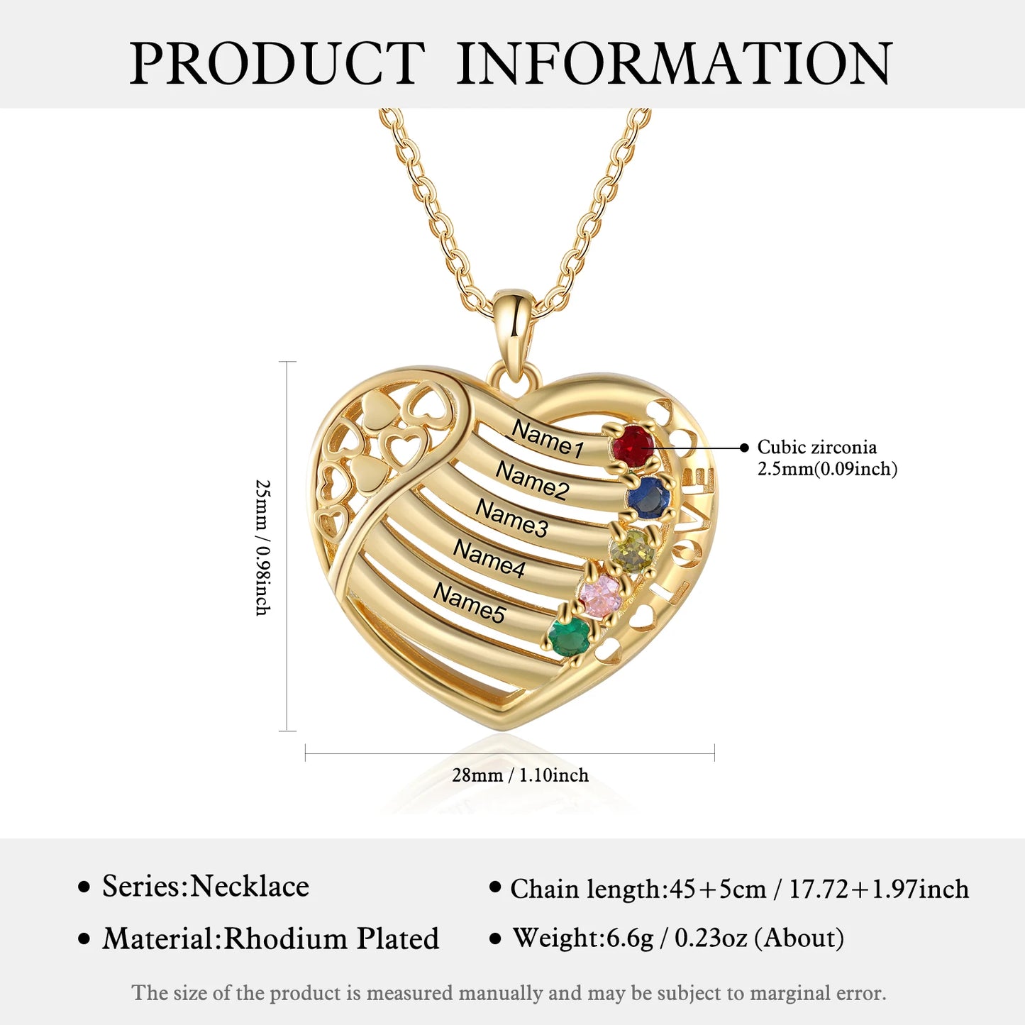 Valentine's Day Gold Color Personalized Heart Necklace