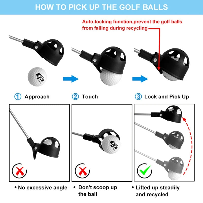 Golf Ball Retriever 8 Sections Stainless Steel Telescopic Ball Picker