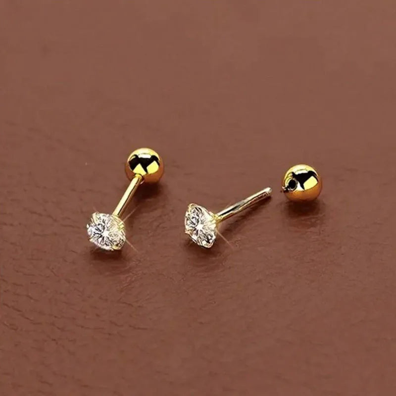 3 Pairs Classic Round Zirconia Stud Earrings for Women