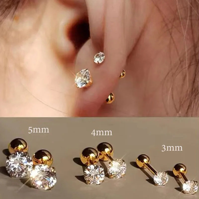 3 Pairs Classic Round Zirconia Stud Earrings for Women