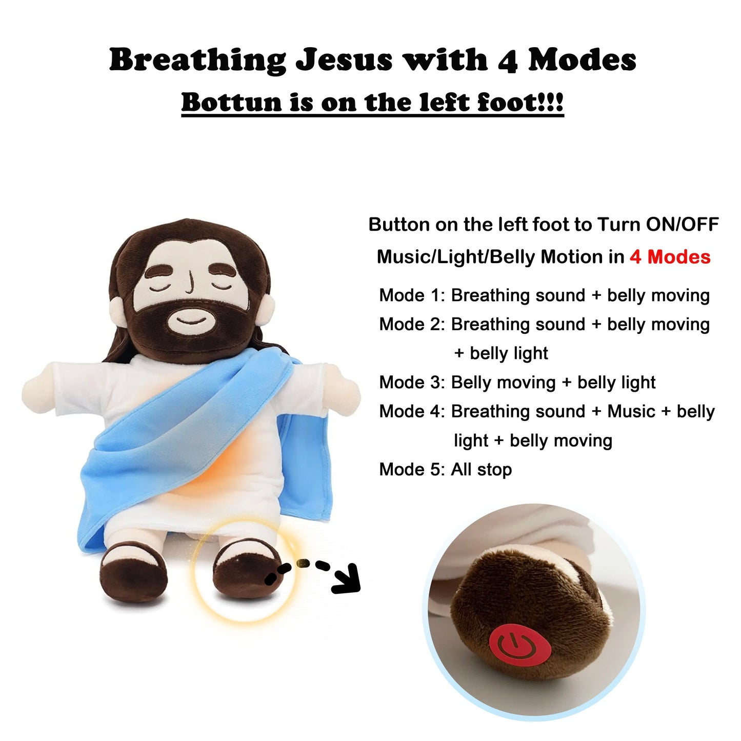 40CM Breathing Jesus Soothe Plush Toy