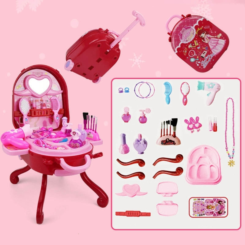 36-Piece Princess Cosmetic Mirror Suitcase Makeup Set for Kids