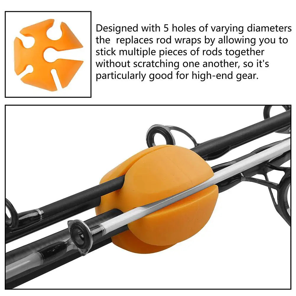 6pcs Silicone Fishing Rod Holder Ball Straps with 5 Holes