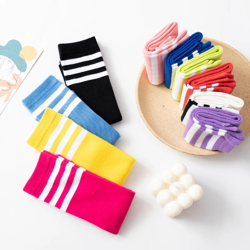 Three Stripes Knee-High Cotton Sports Socks