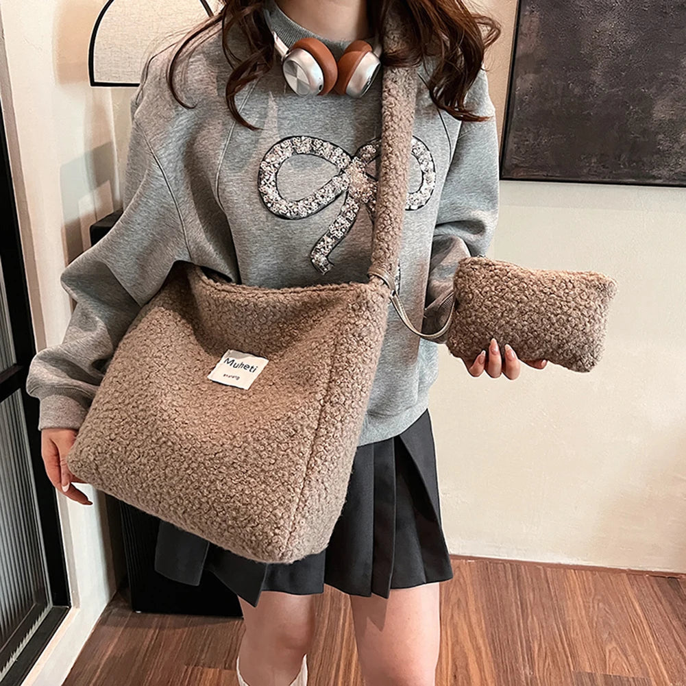 Lamb Wool Shoulder Bag for Women