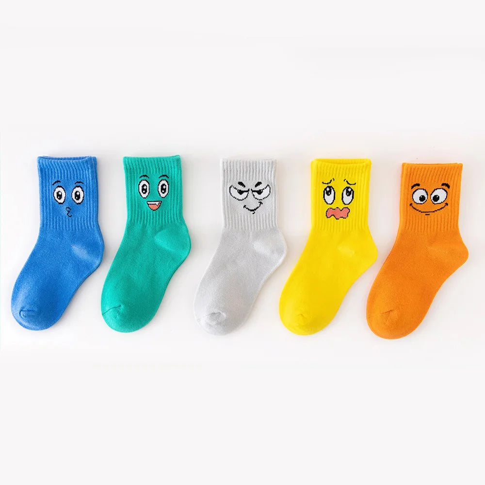 5 Pairs Kids Socks – Emoticons Funny Face Pattern