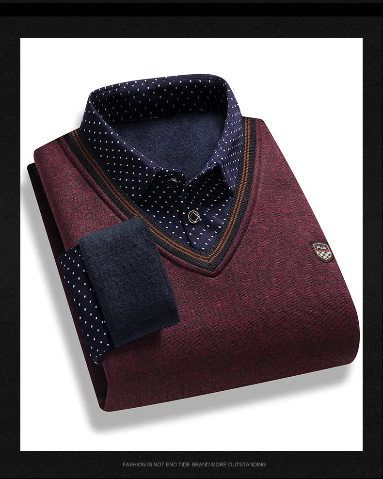 Men’s Plush Knitted Fake Two-Piece Sweater