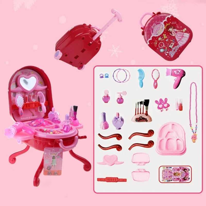 36-Piece Princess Cosmetic Mirror Suitcase Makeup Set for Kids