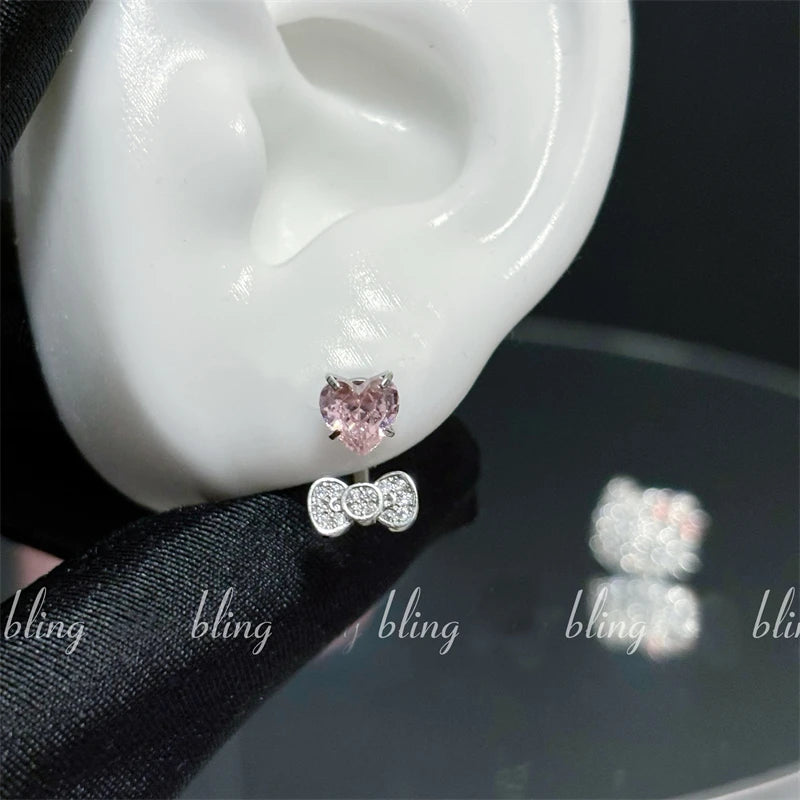 Cute Bowknot Love Heart 316L Stainless Steel Annular Ear Bone Nail Earring