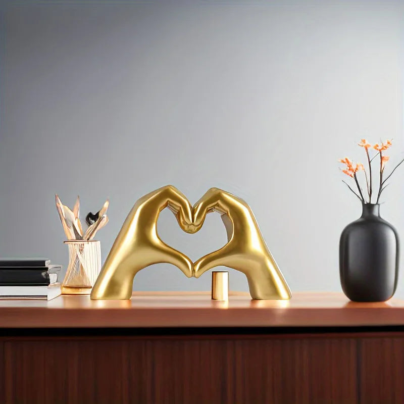 Gold Heart Hands Statue Decor